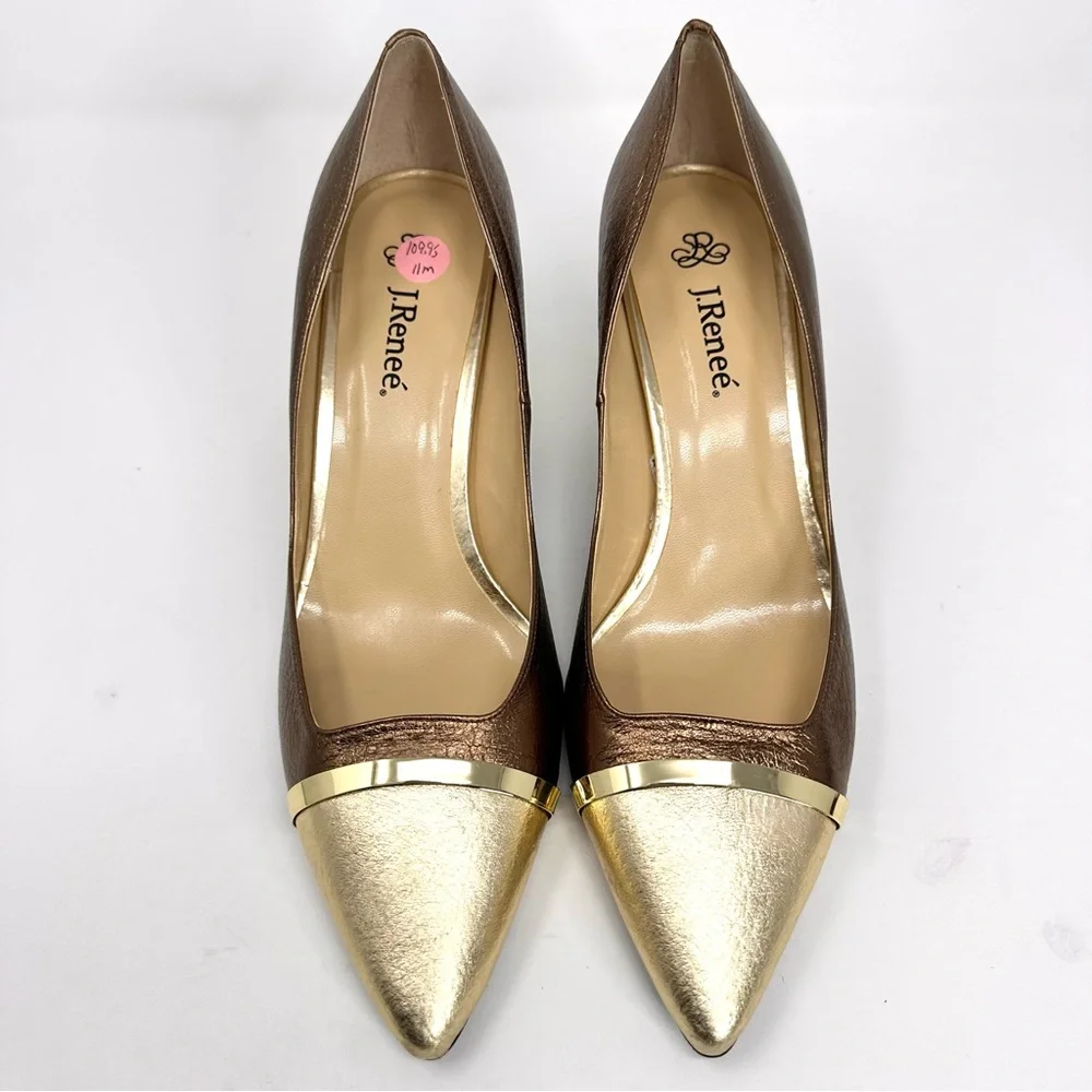 J. Renee Adena Women’s Metalic Gold Stiletto Pumps - Picture 5 of 13